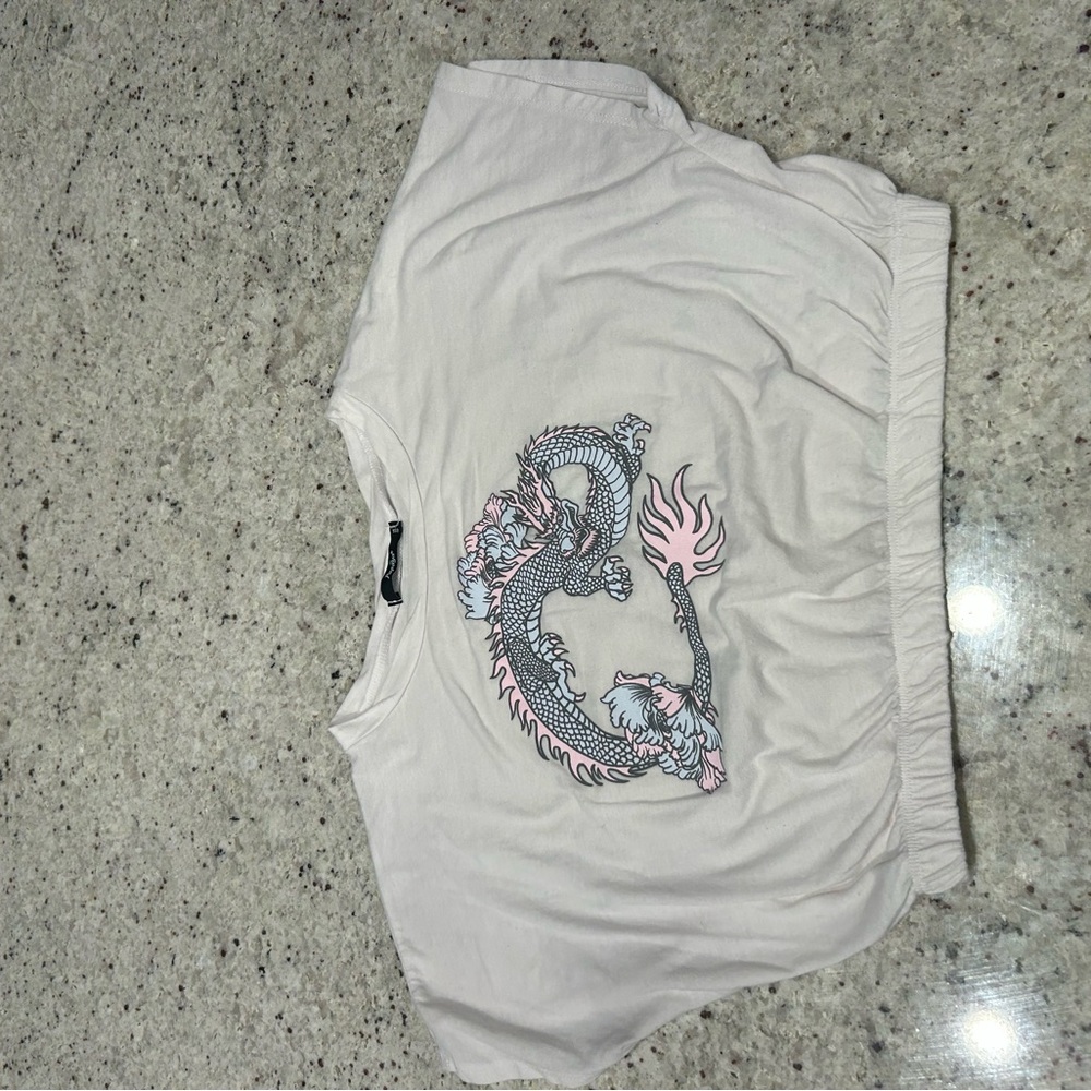 Papaya White Crop Top with Dragon Design